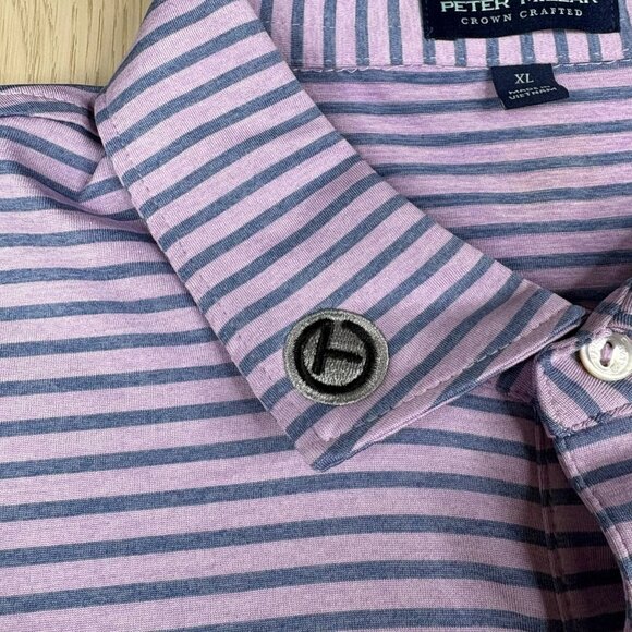 Peter Millar Mens Purple Striped Scotty Cameron Agave Man Stretch Polo Shirt XL - Picture 6 of 14